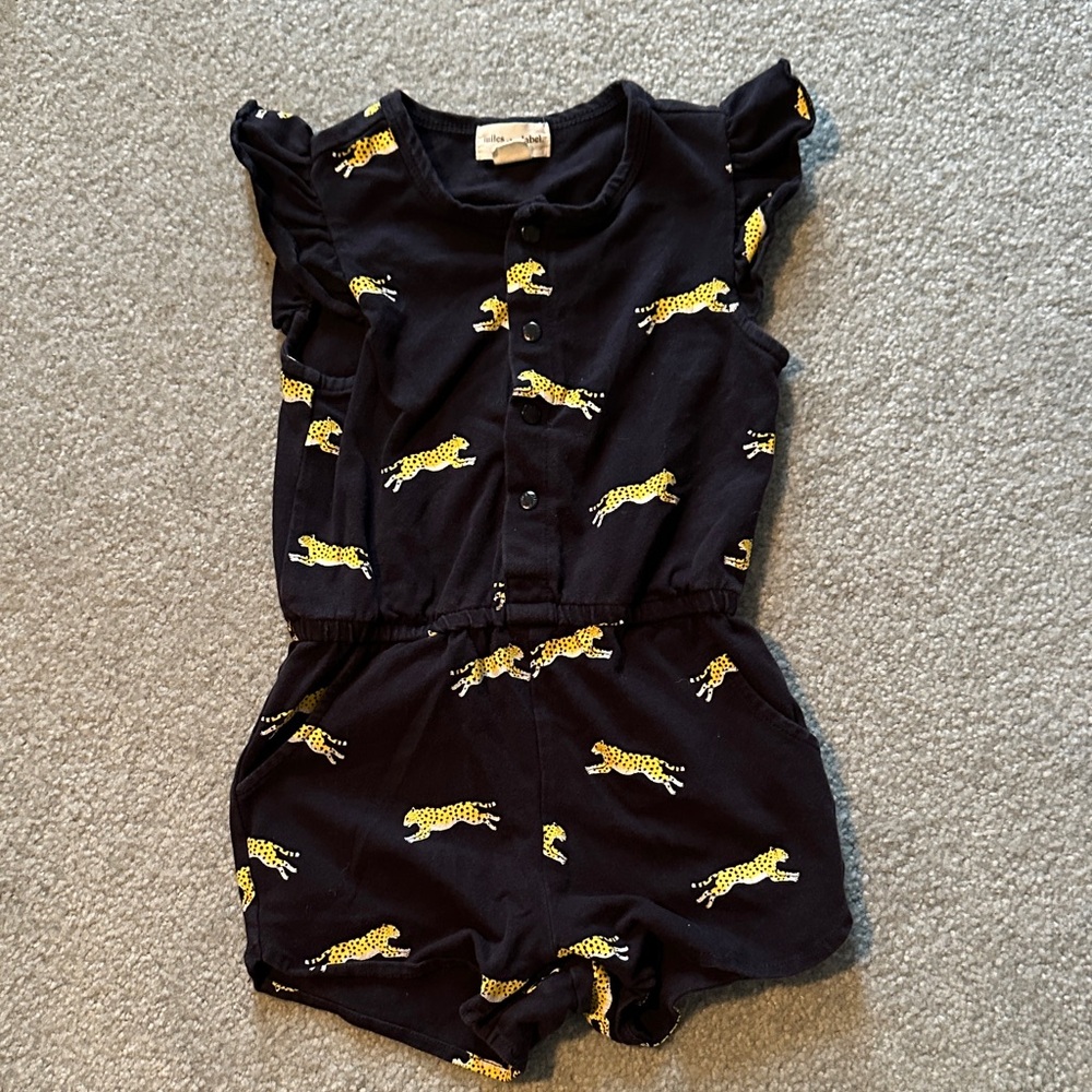 Stylish Black Romper with Yellow Leopard Print
